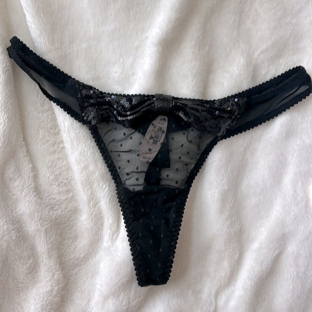 Victoria's Secret Vintage Sexy Little Things Thong NWT Sequins Bow Black